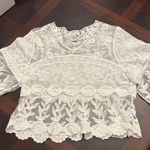Rachel Zoe Ivory Sheer Lace Floral Crop Top
